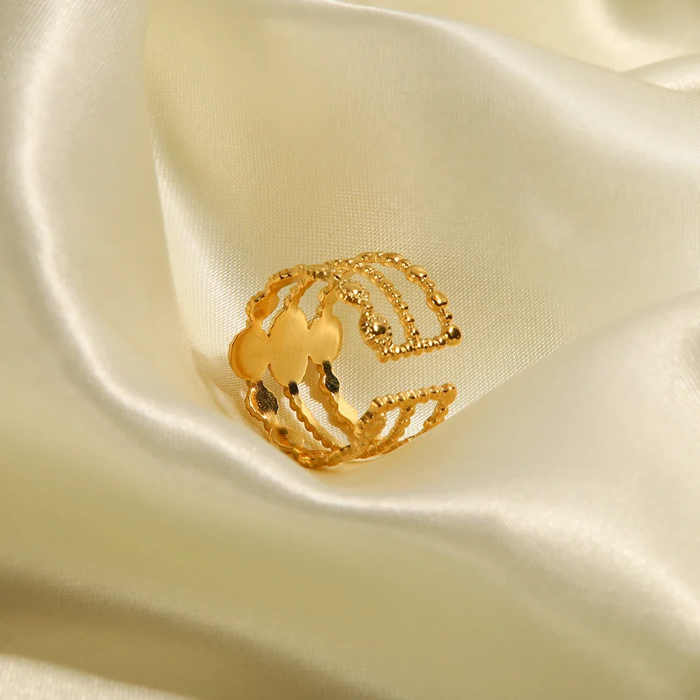 18k Triple Rose Stone Ring Stack - Image 6