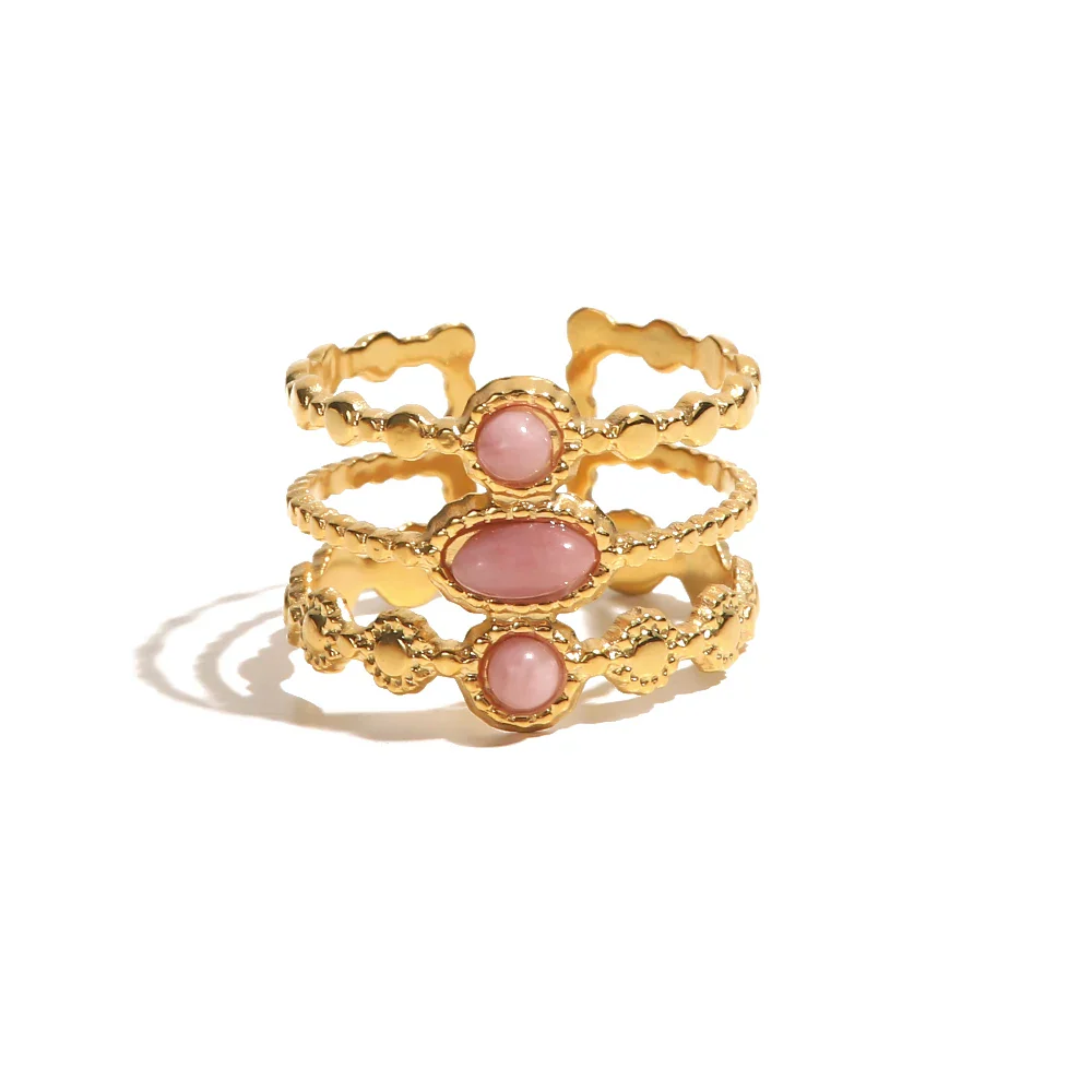 18k Triple Rose Stone Ring Stack - Image 7