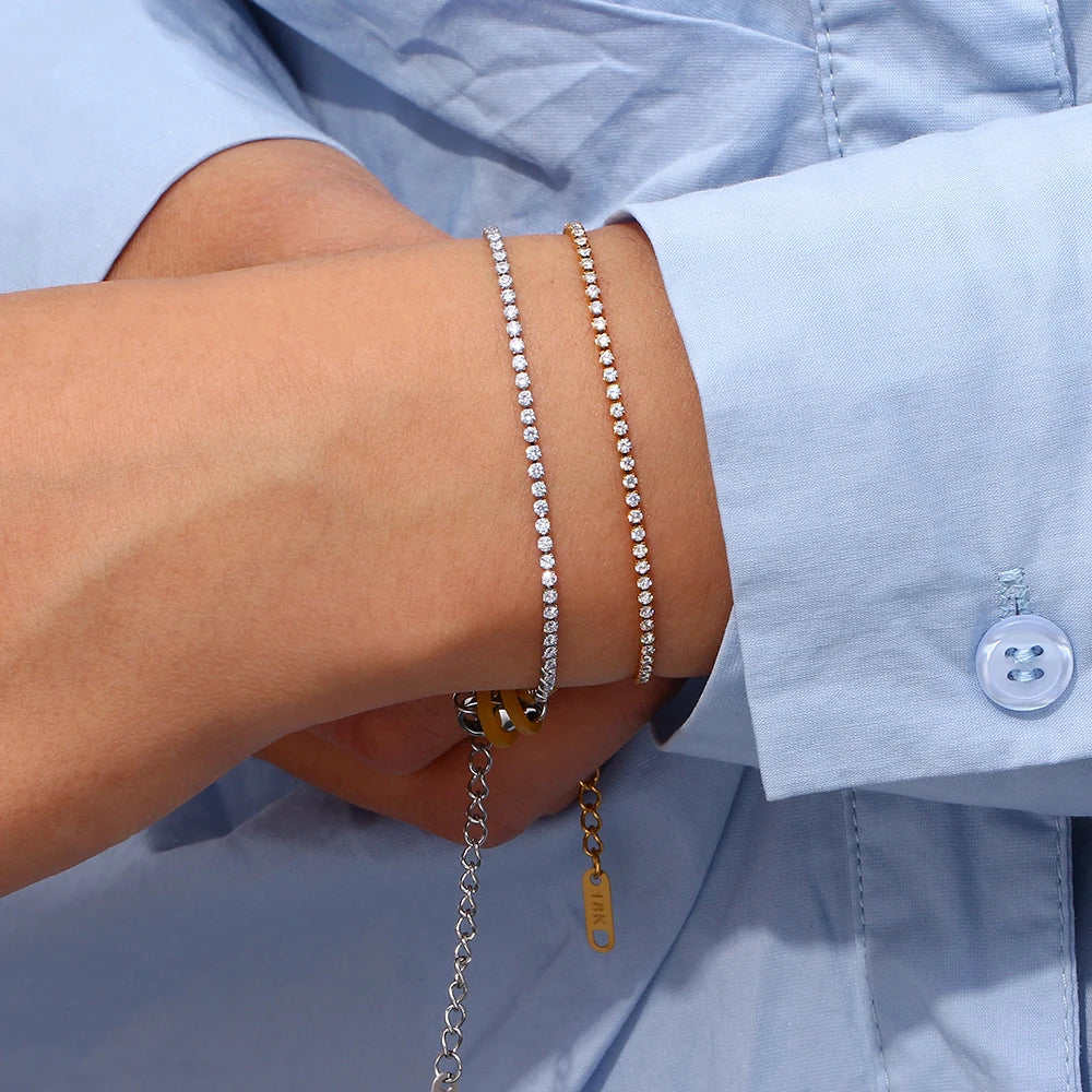 2mm Dainty Tennis Chain Bracelet and Necklace - Image 2