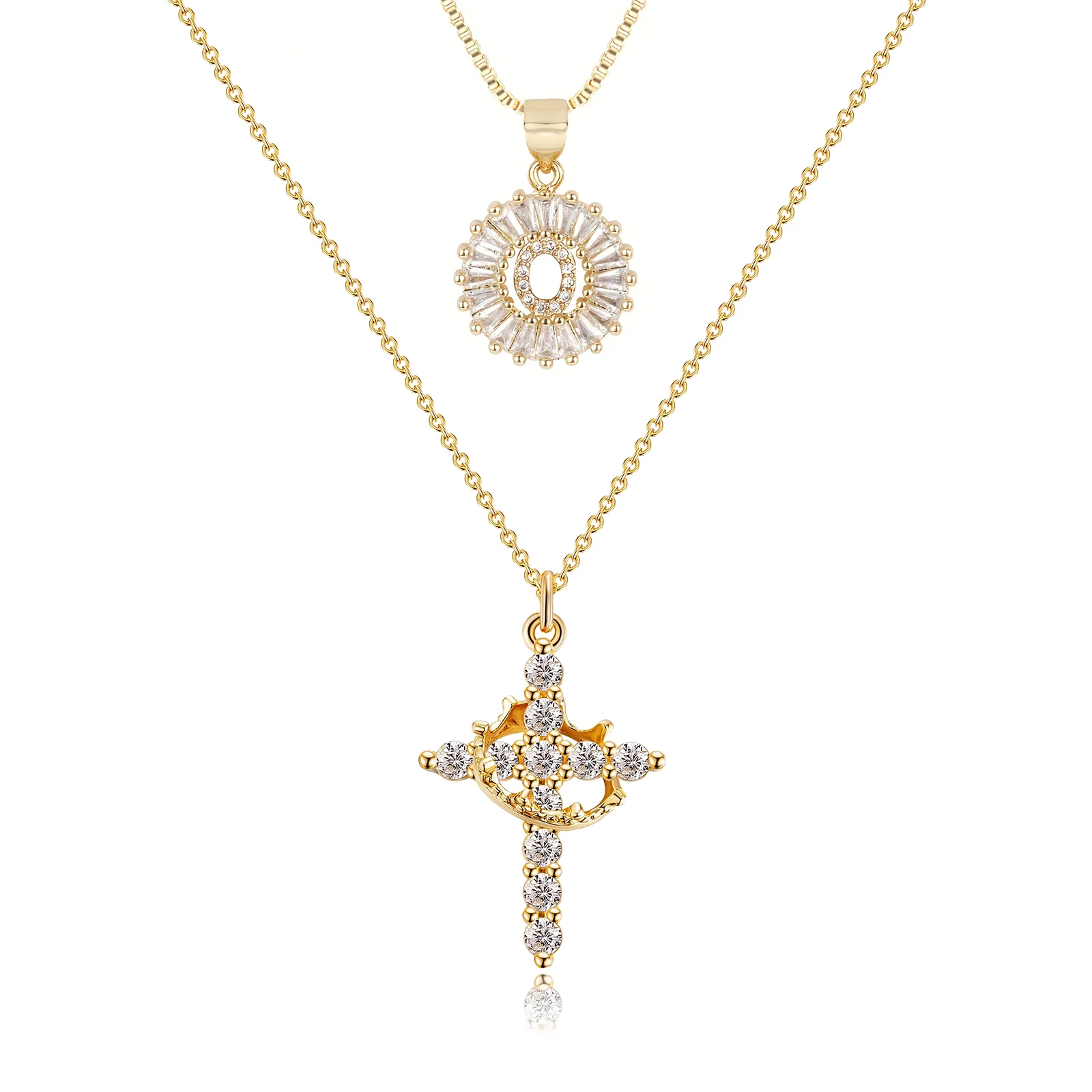 2pc 14k Diamond Cross Crown & Initial Necklace Set - Image 22