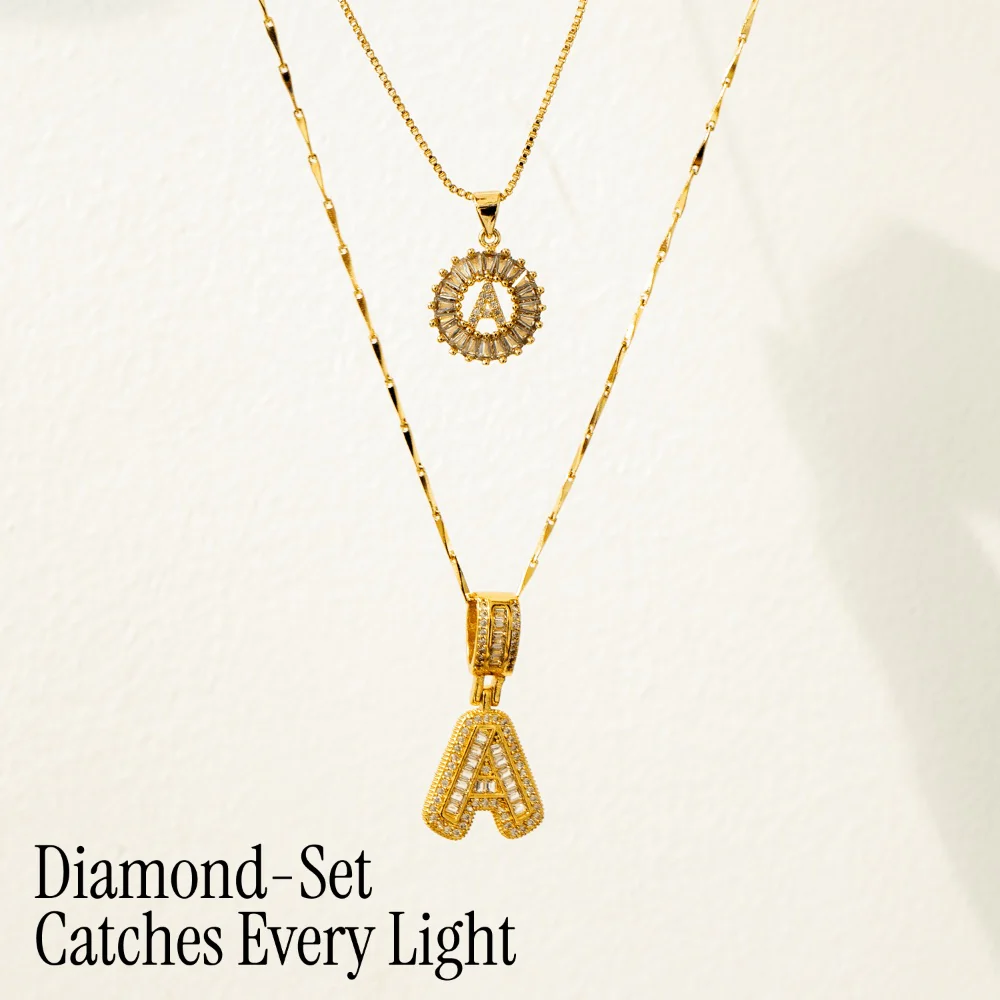 2pc 14k Diamond Letter Initial Necklaces - Image 5