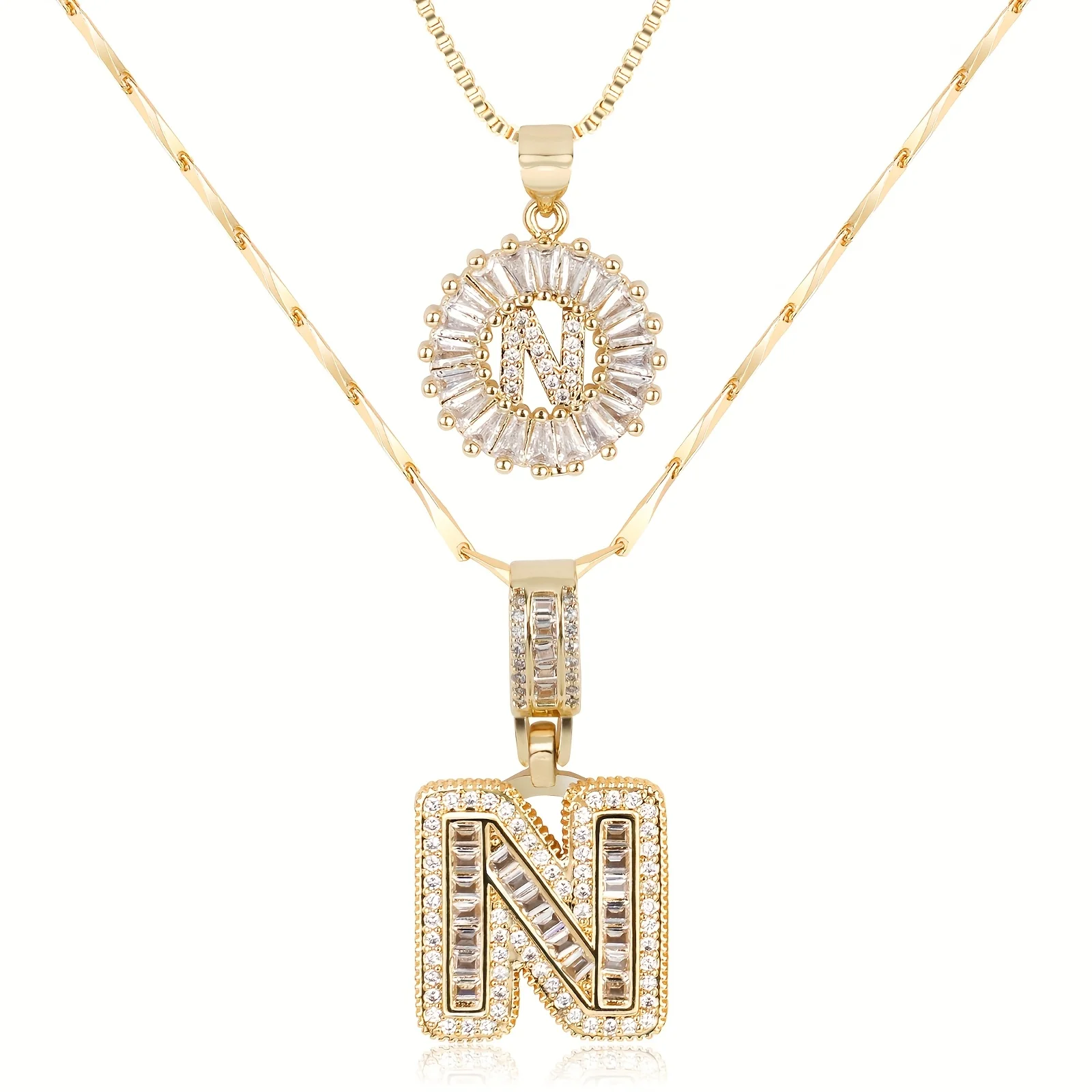 2pc 14k Diamond Letter Initial Necklaces - Image 36