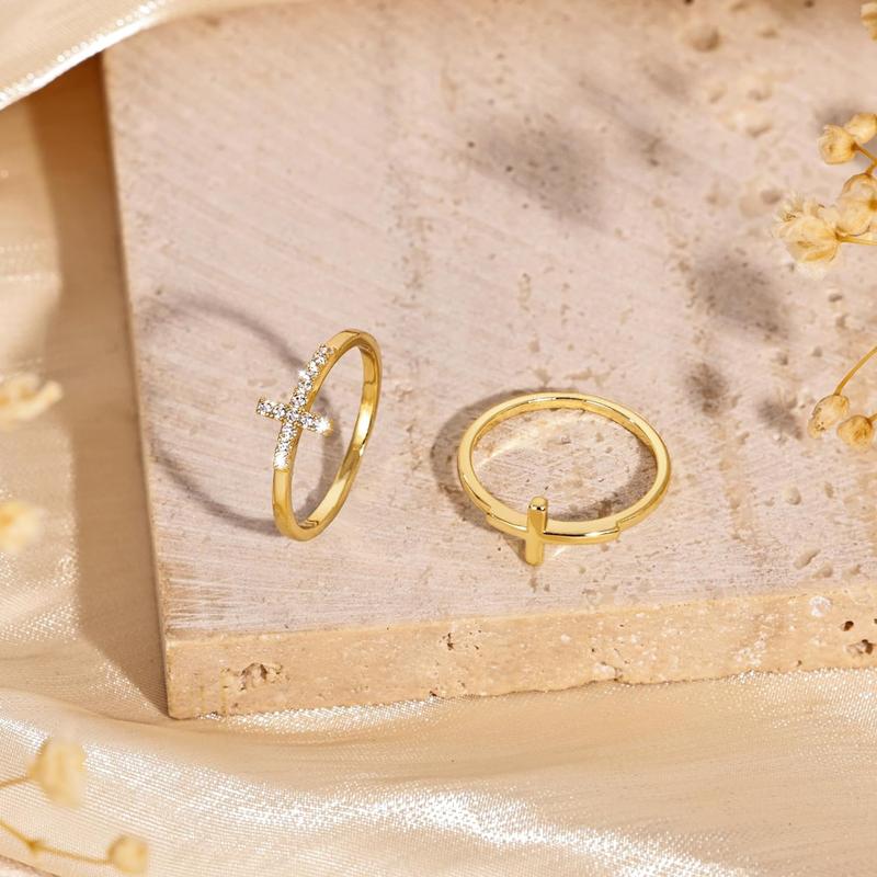 2pc Classy & Diamond Accented Cross Rings - Image 6