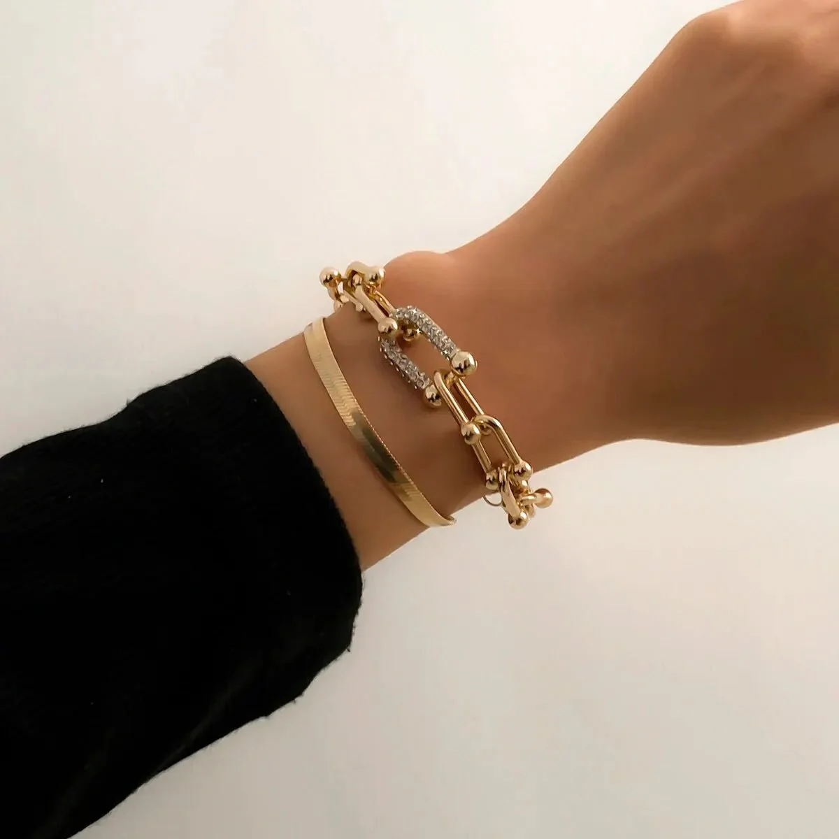 2pc Statement Chain Lock & Herringbone Bracelet - Image 3