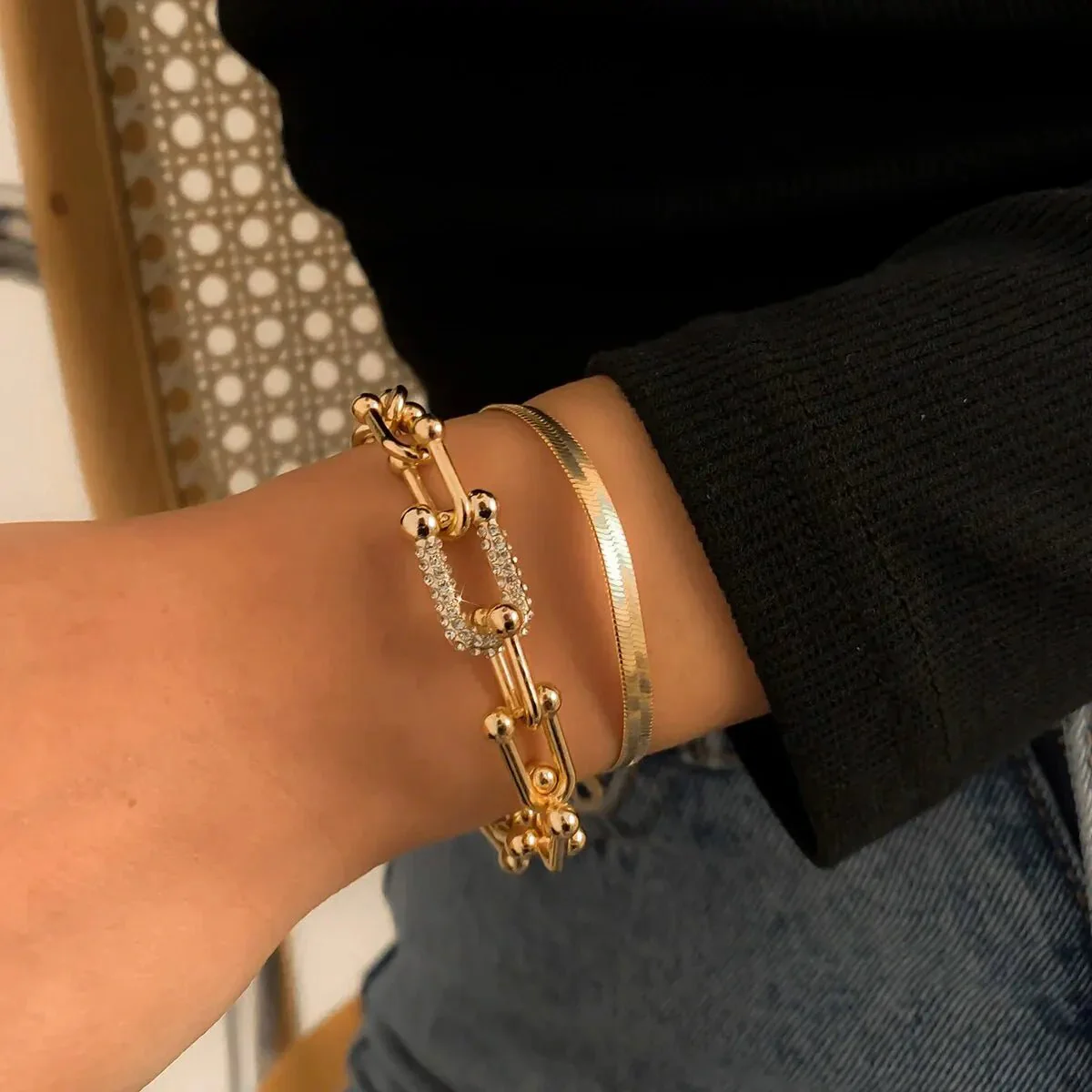 2pc Statement Chain Lock & Herringbone Bracelet - Image 4