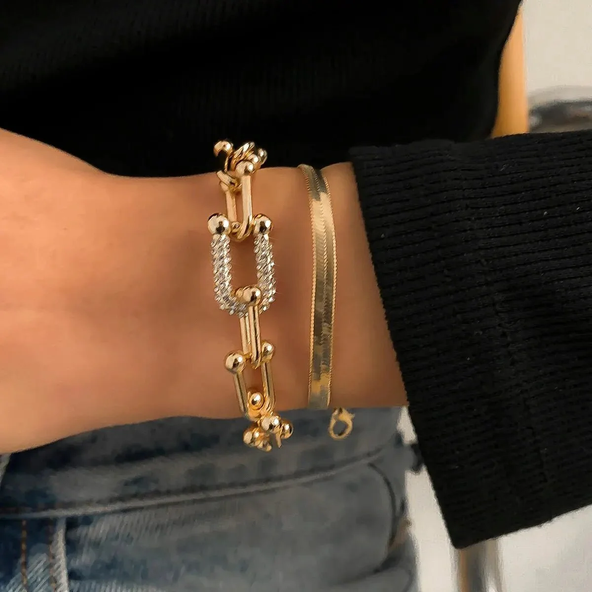 2pc Statement Chain Lock & Herringbone Bracelet - Image 5