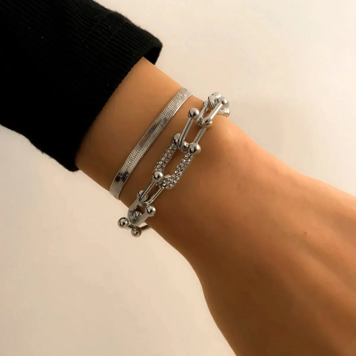 2pc Statement Chain Lock & Herringbone Bracelet - Image 7