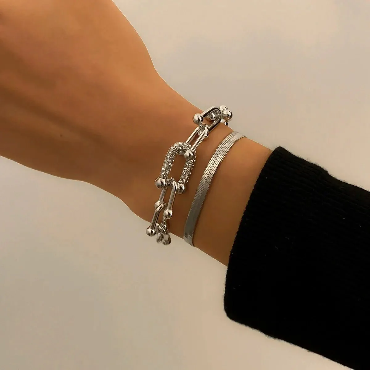 2pc Statement Chain Lock & Herringbone Bracelet - Image 8