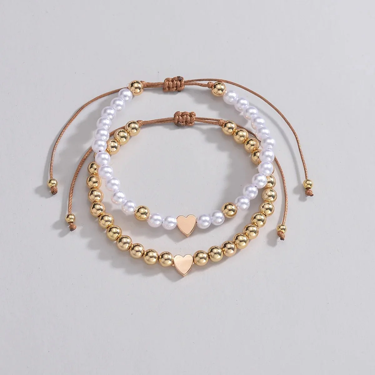 2pcs Classy White & Gold Beaded Heart Bracelets - Image 3