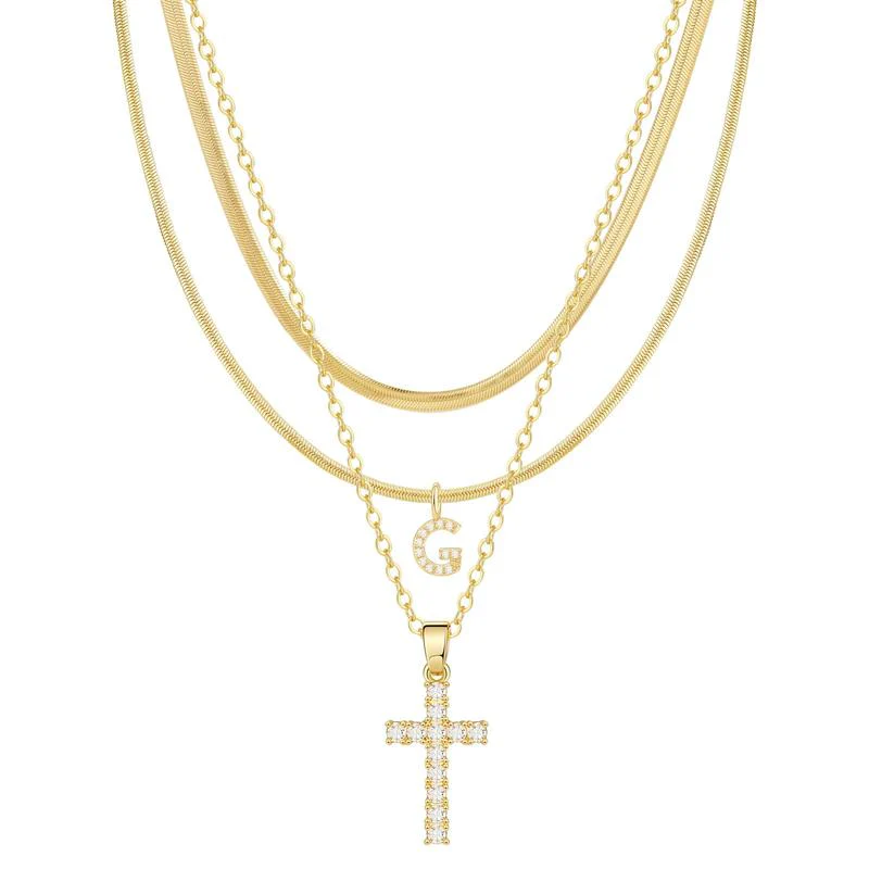 3pc 14k Diamond Accented Initial & Cross Necklace Set - Image 10