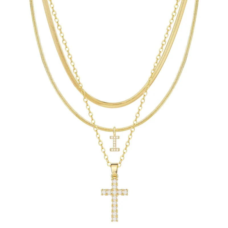 3pc 14k Diamond Accented Initial & Cross Necklace Set - Image 12