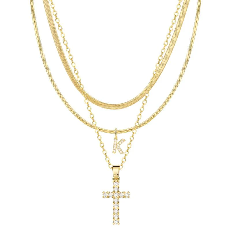 3pc 14k Diamond Accented Initial & Cross Necklace Set - Image 14