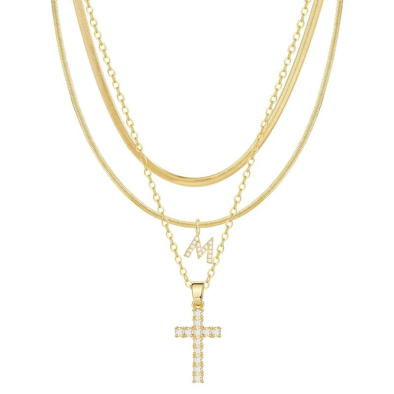 3pc 14k Diamond Accented Initial & Cross Necklace Set - Image 16
