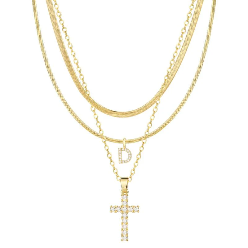 3pc 14k Diamond Accented Initial & Cross Necklace Set - Image 7