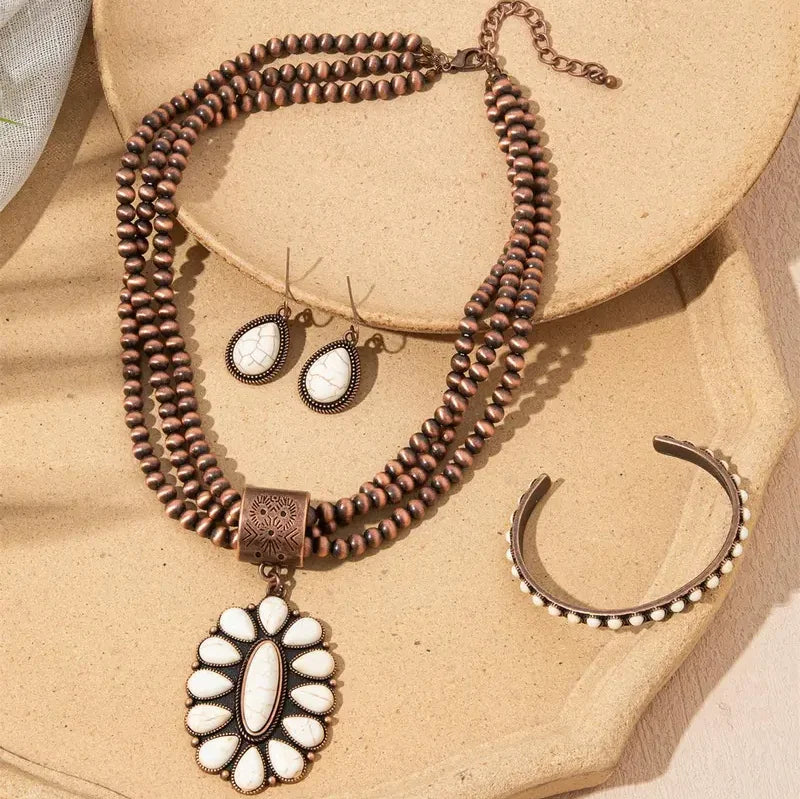 3pc Boho Beaded Necklace, Bracelet, Earring Set - Image 2