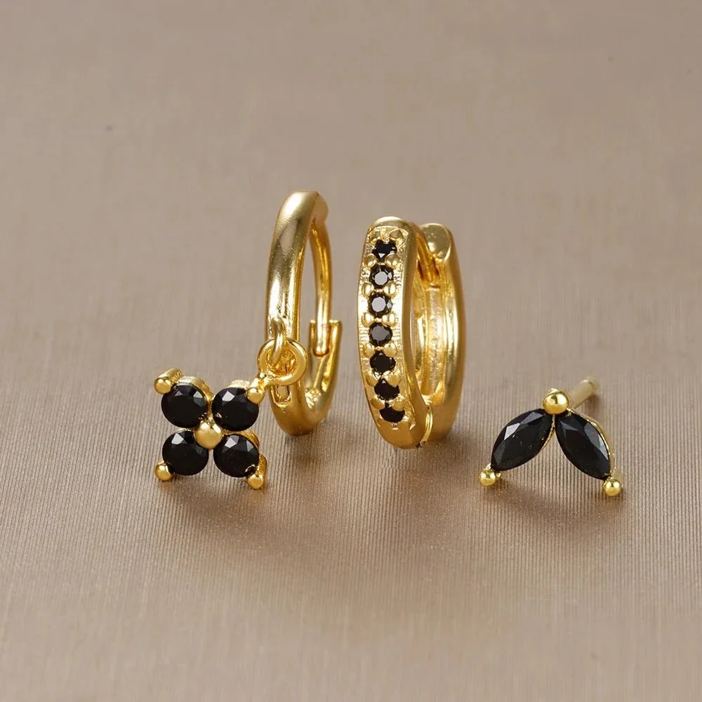 3pc Dainty Floral Huggie Whale Earrings Set - Image 10