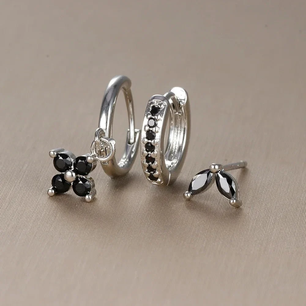 3pc Dainty Floral Huggie Whale Earrings Set - Image 11