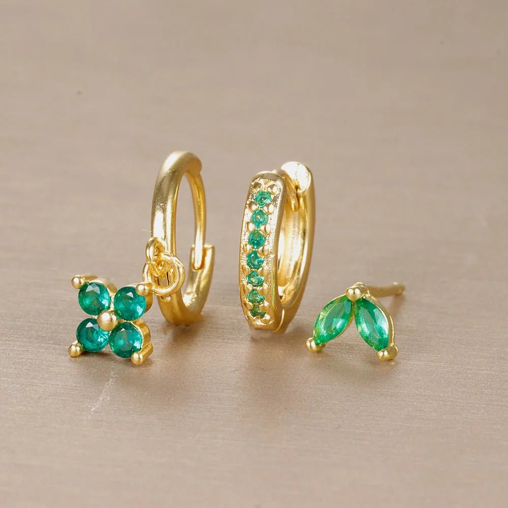 3pc Dainty Floral Huggie Whale Earrings Set - Image 4