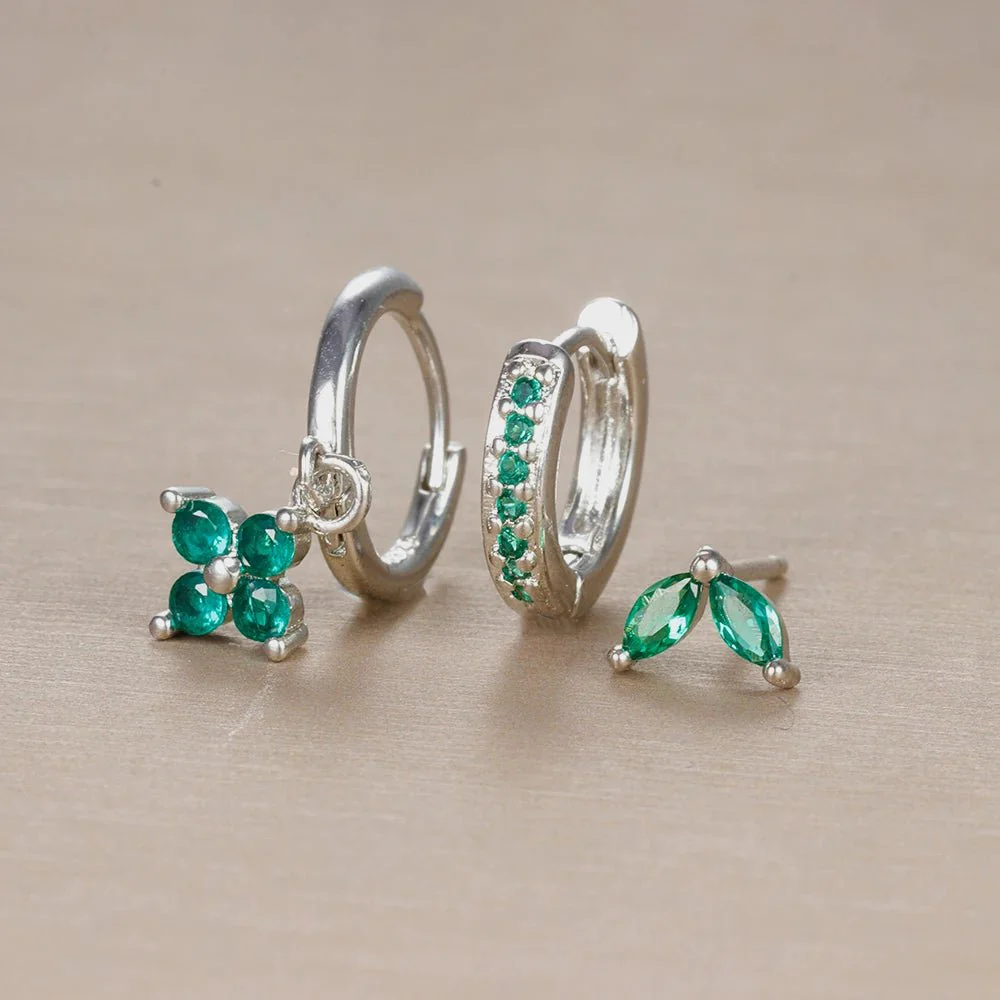 3pc Dainty Floral Huggie Whale Earrings Set - Image 5