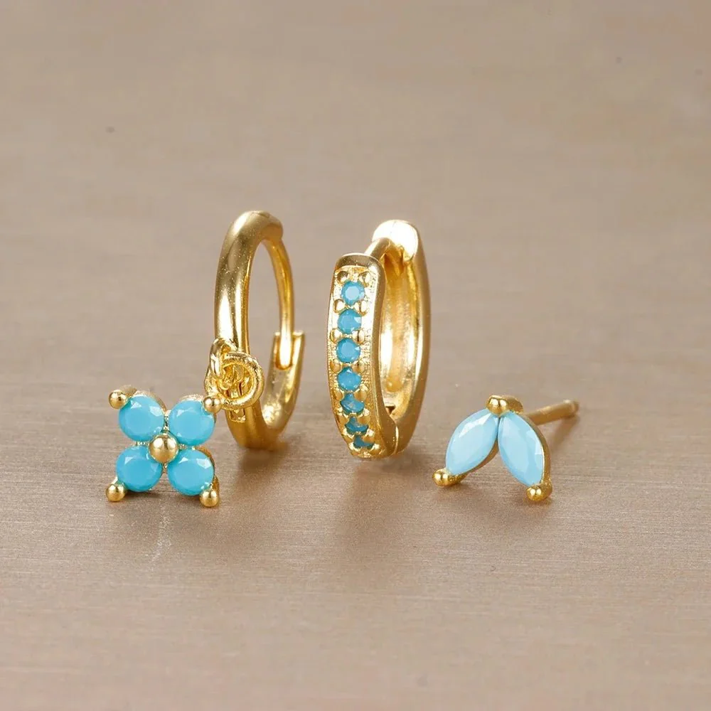 3pc Dainty Floral Huggie Whale Earrings Set - Image 6