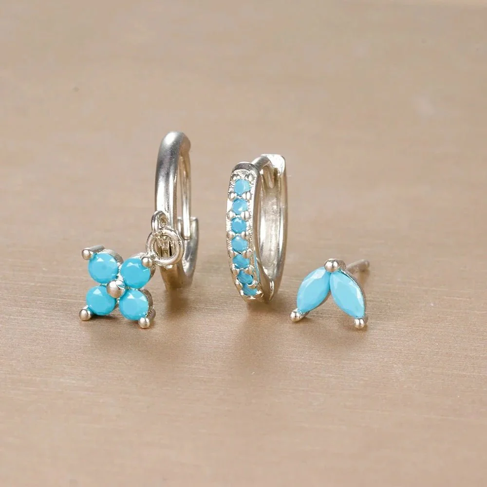 3pc Dainty Floral Huggie Whale Earrings Set - Image 7