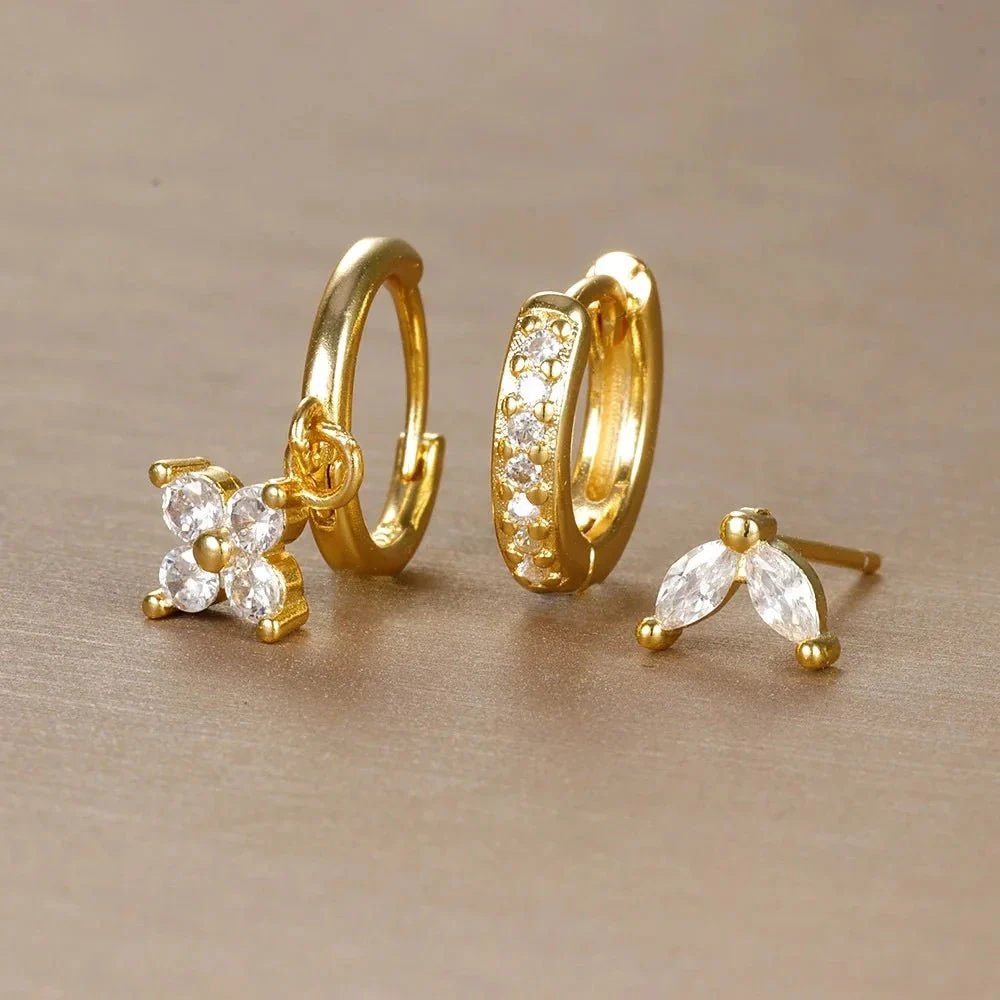3pc Dainty Floral Huggie Whale Earrings Set - Image 8