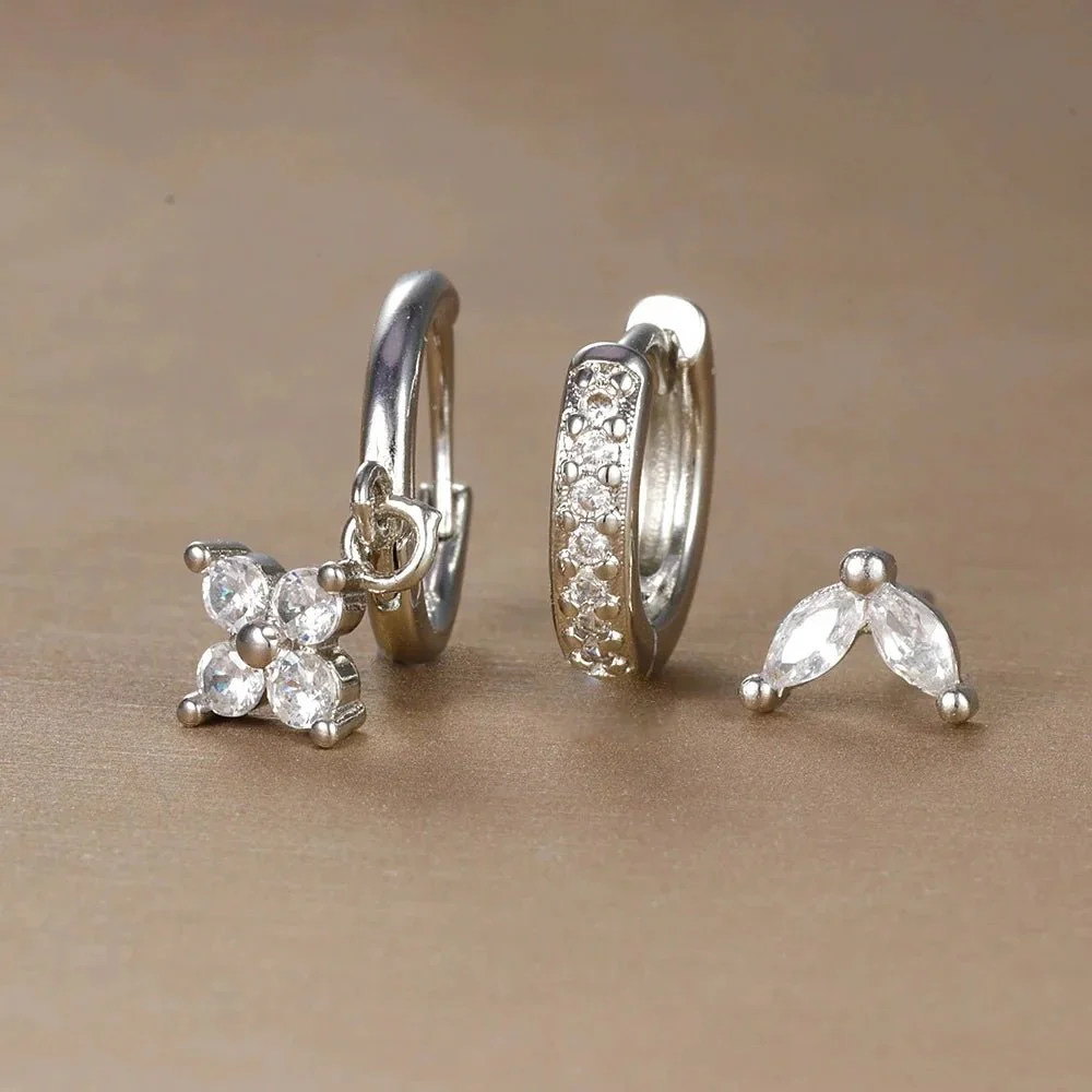 3pc Dainty Floral Huggie Whale Earrings Set - Image 9