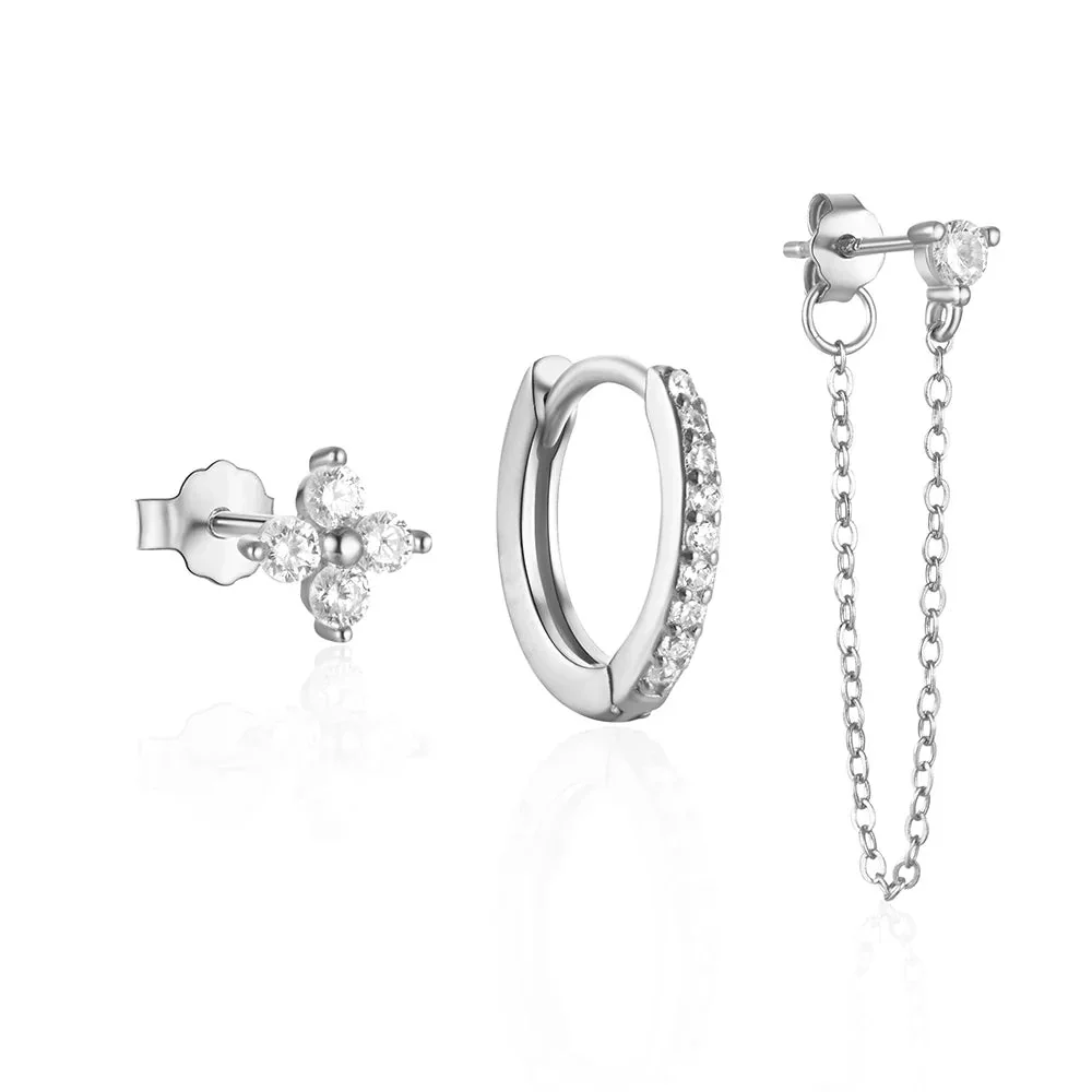 3pc Dainty Floral Tassel Chain Earrings Set - Image 10