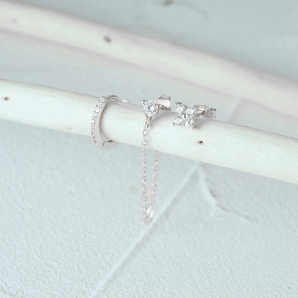 3pc Dainty Floral Tassel Chain Earrings Set - Image 4