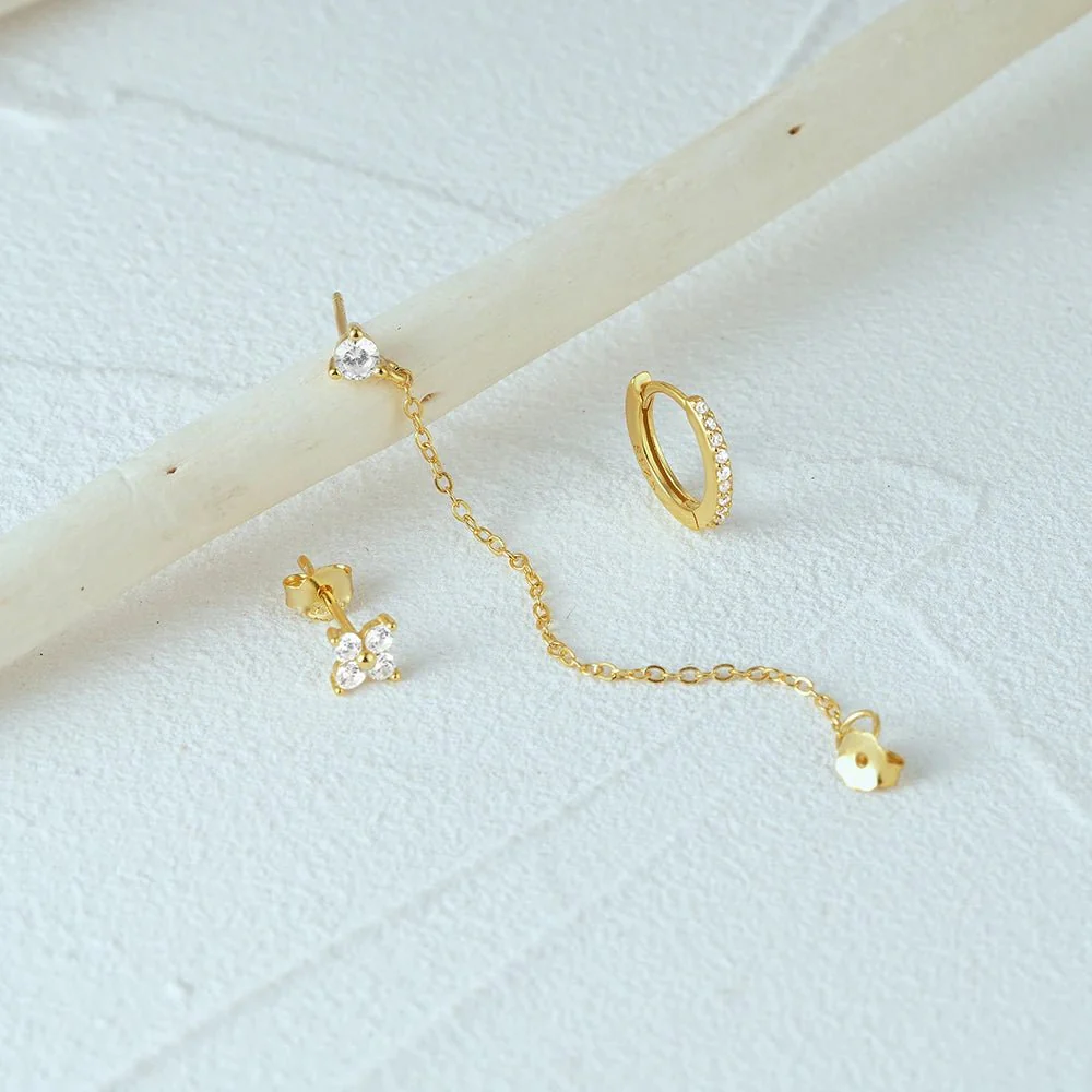 3pc Dainty Floral Tassel Chain Earrings Set - Image 5