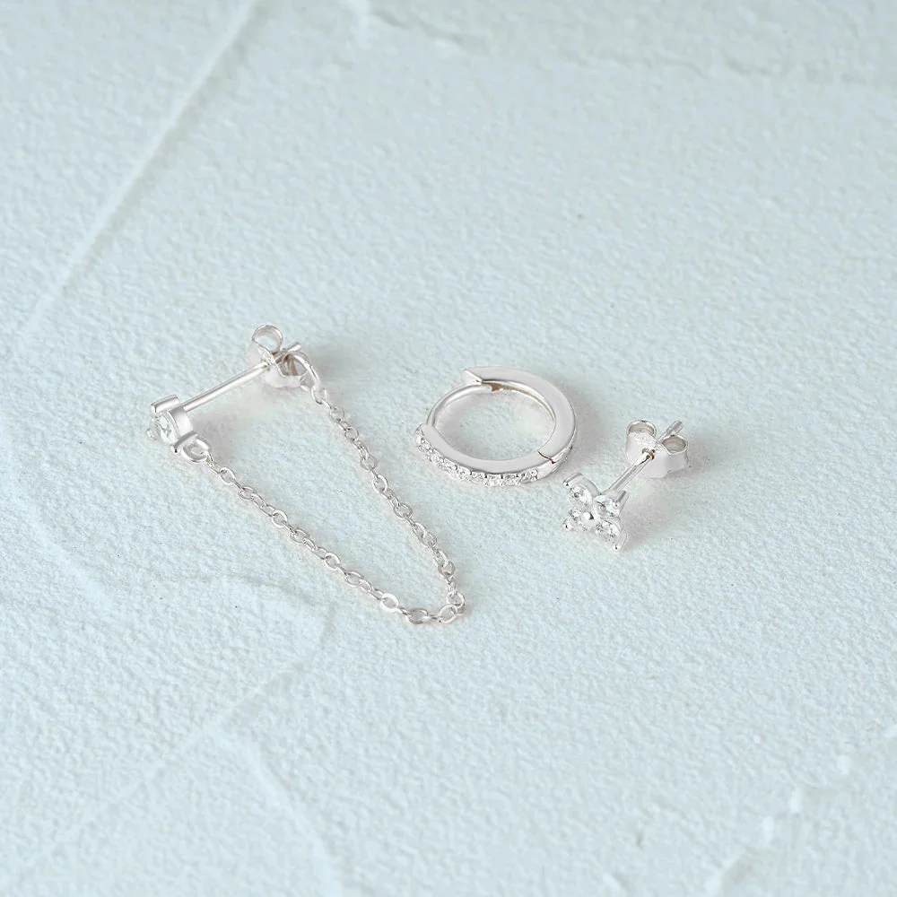 3pc Dainty Floral Tassel Chain Earrings Set - Image 6