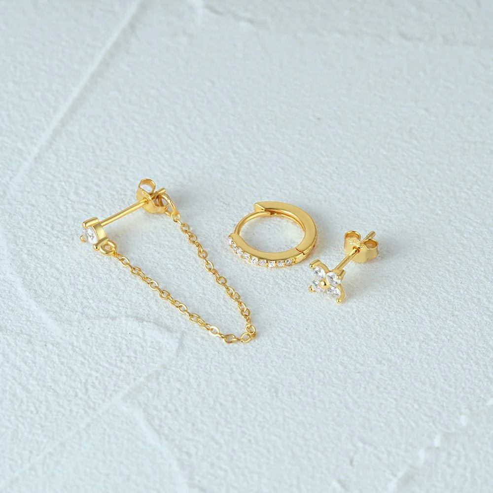 3pc Dainty Floral Tassel Chain Earrings Set - Image 7