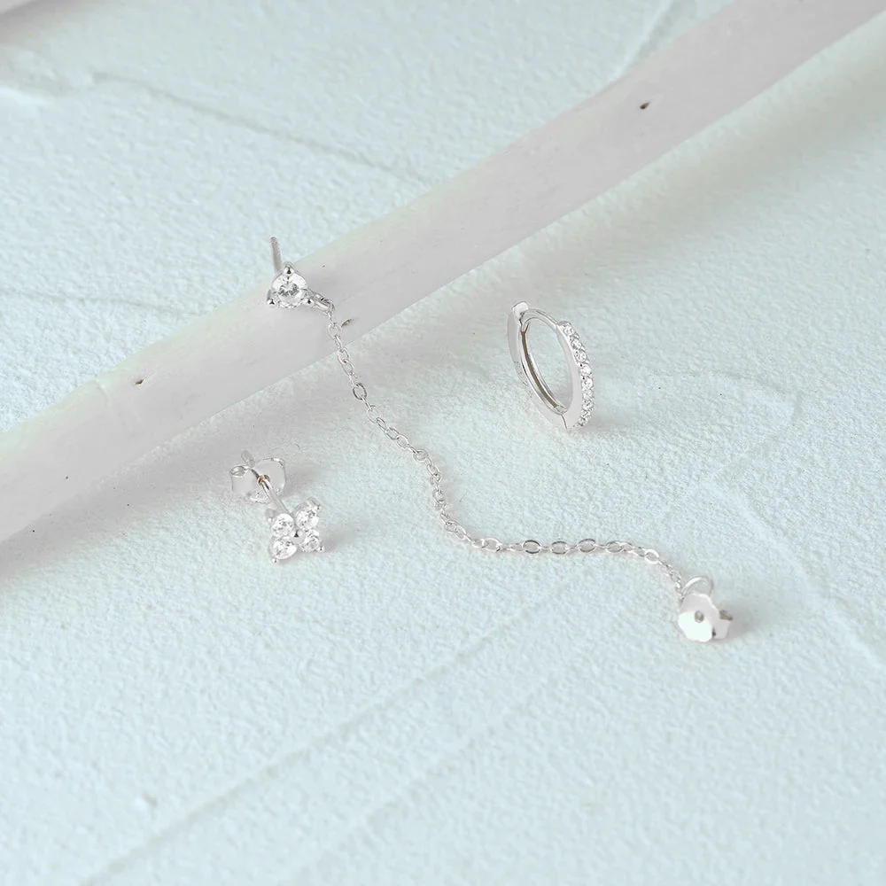 3pc Dainty Floral Tassel Chain Earrings Set - Image 8