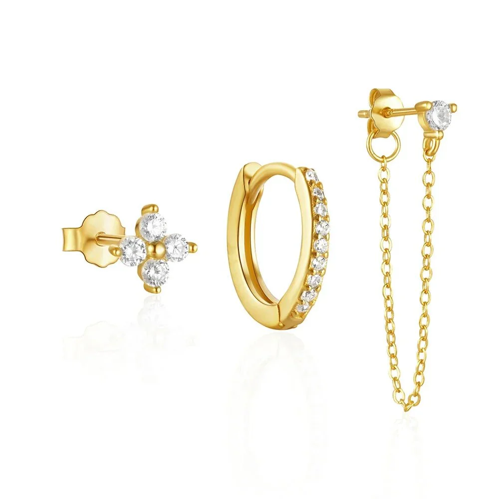 3pc Dainty Floral Tassel Chain Earrings Set - Image 9