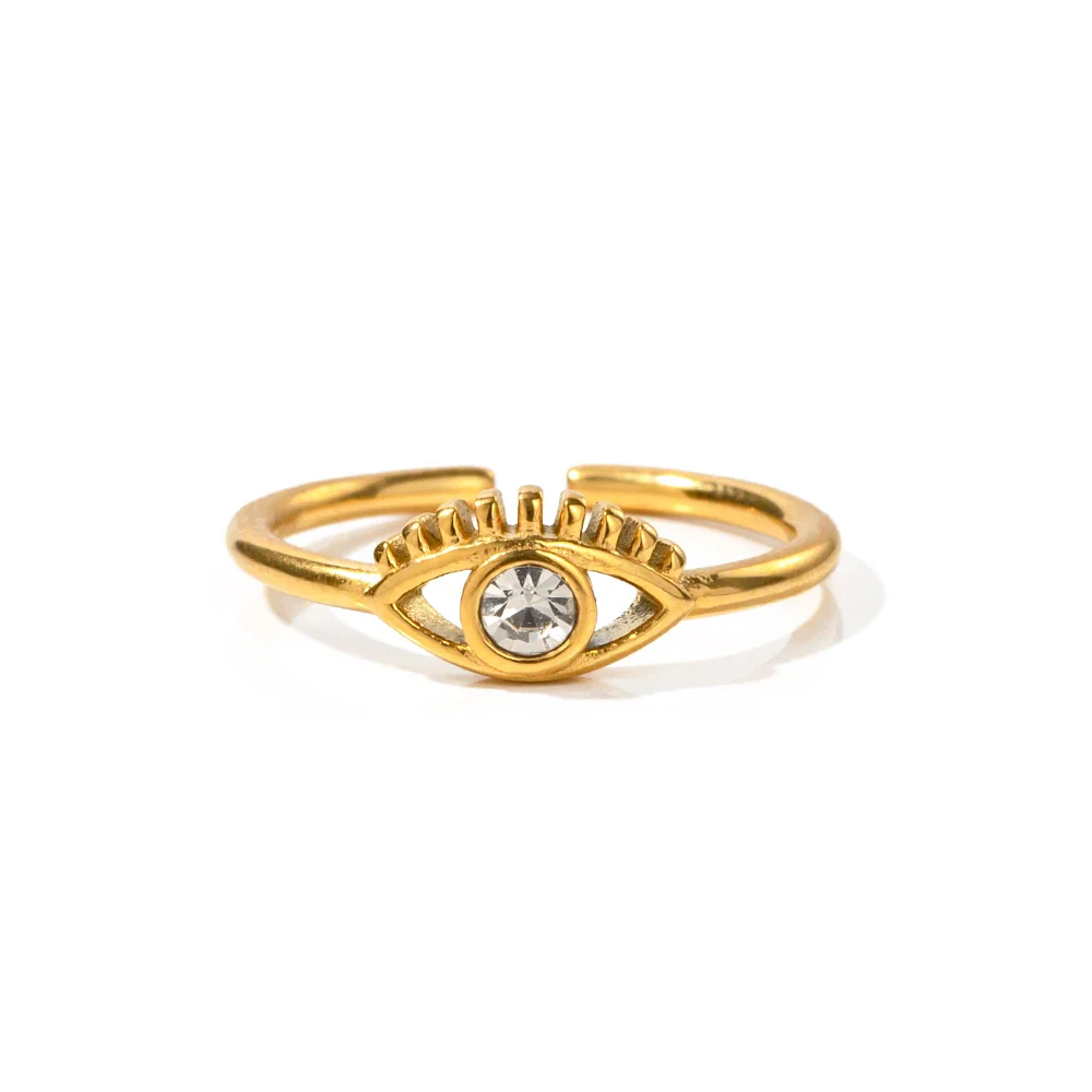 Adjustable 18k Diamond Center Evil Eye Ring - Image 7