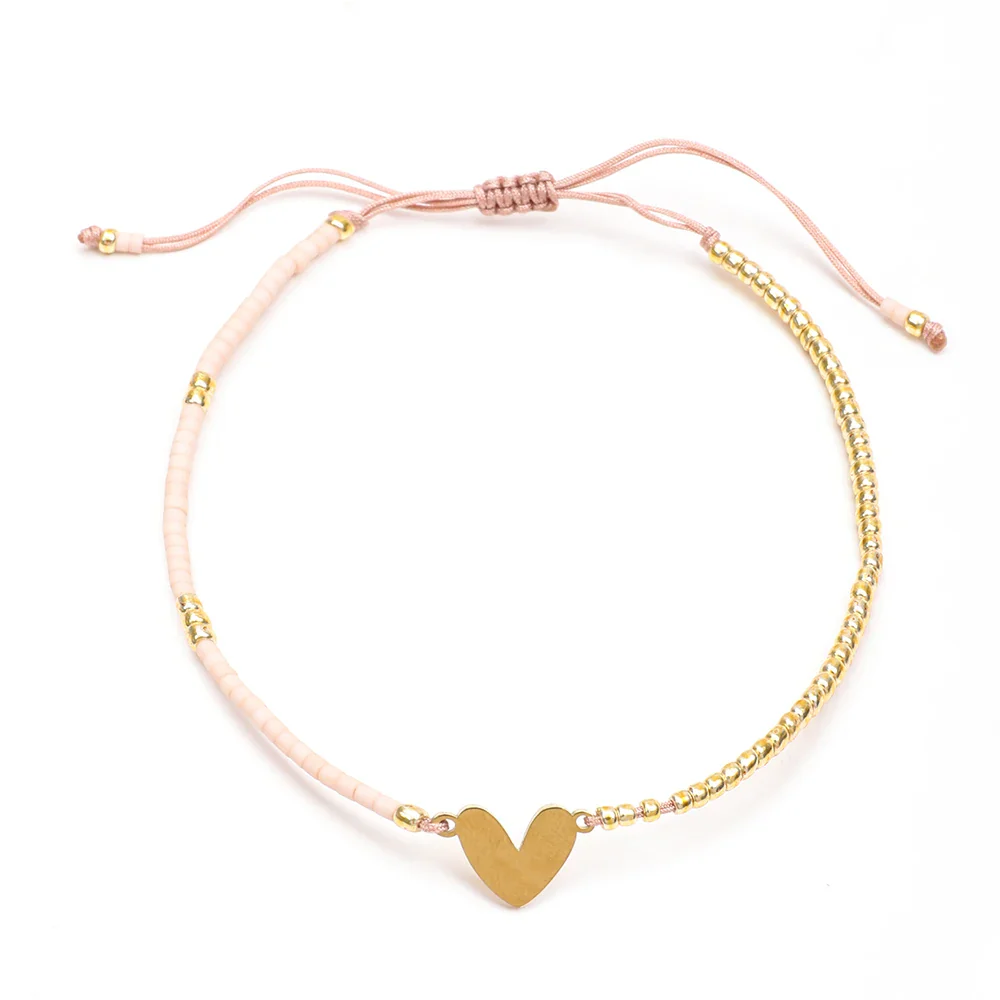 Adjustable Dainty Beaded Flat Heart Bracelet - Image 9