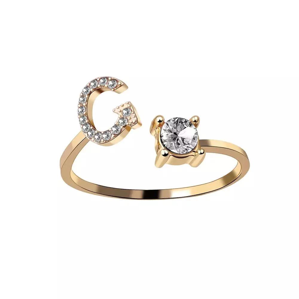 Adjustable Dainty Diamond Letter Initial Ring - Image 12