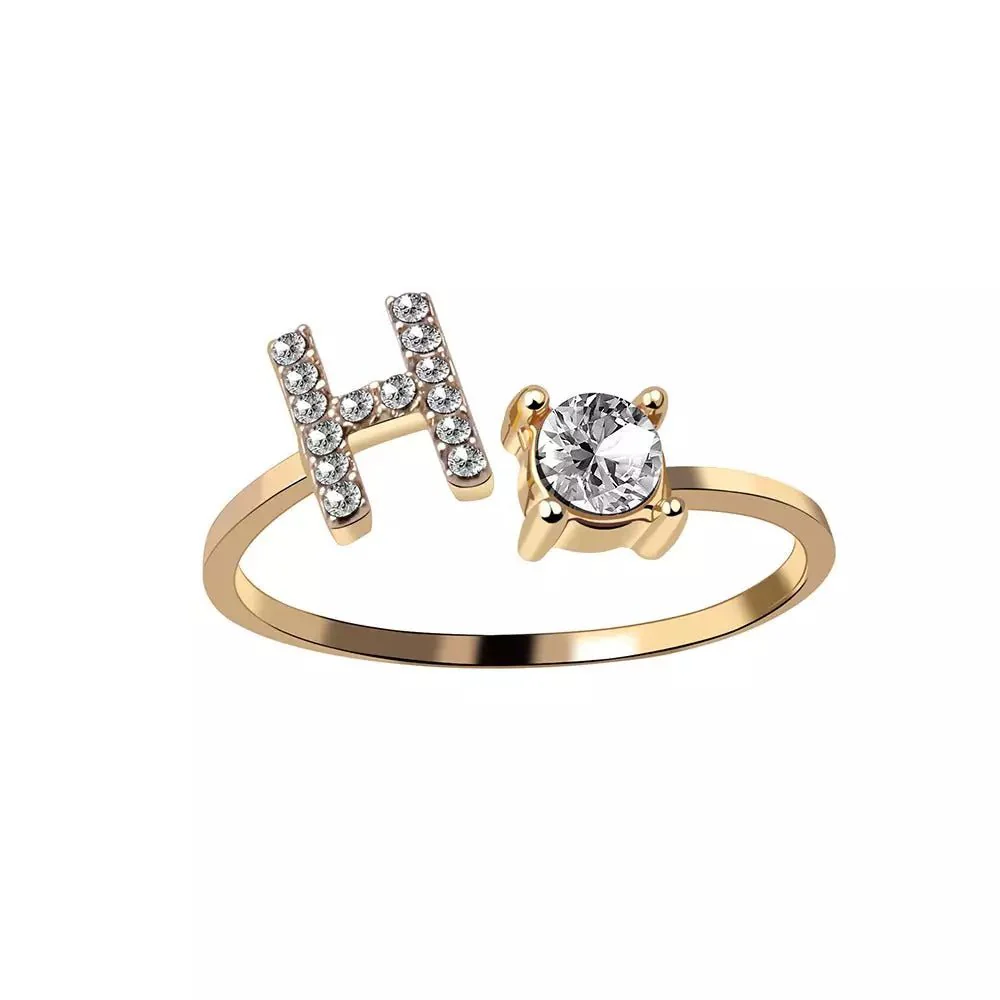 Adjustable Dainty Diamond Letter Initial Ring - Image 13