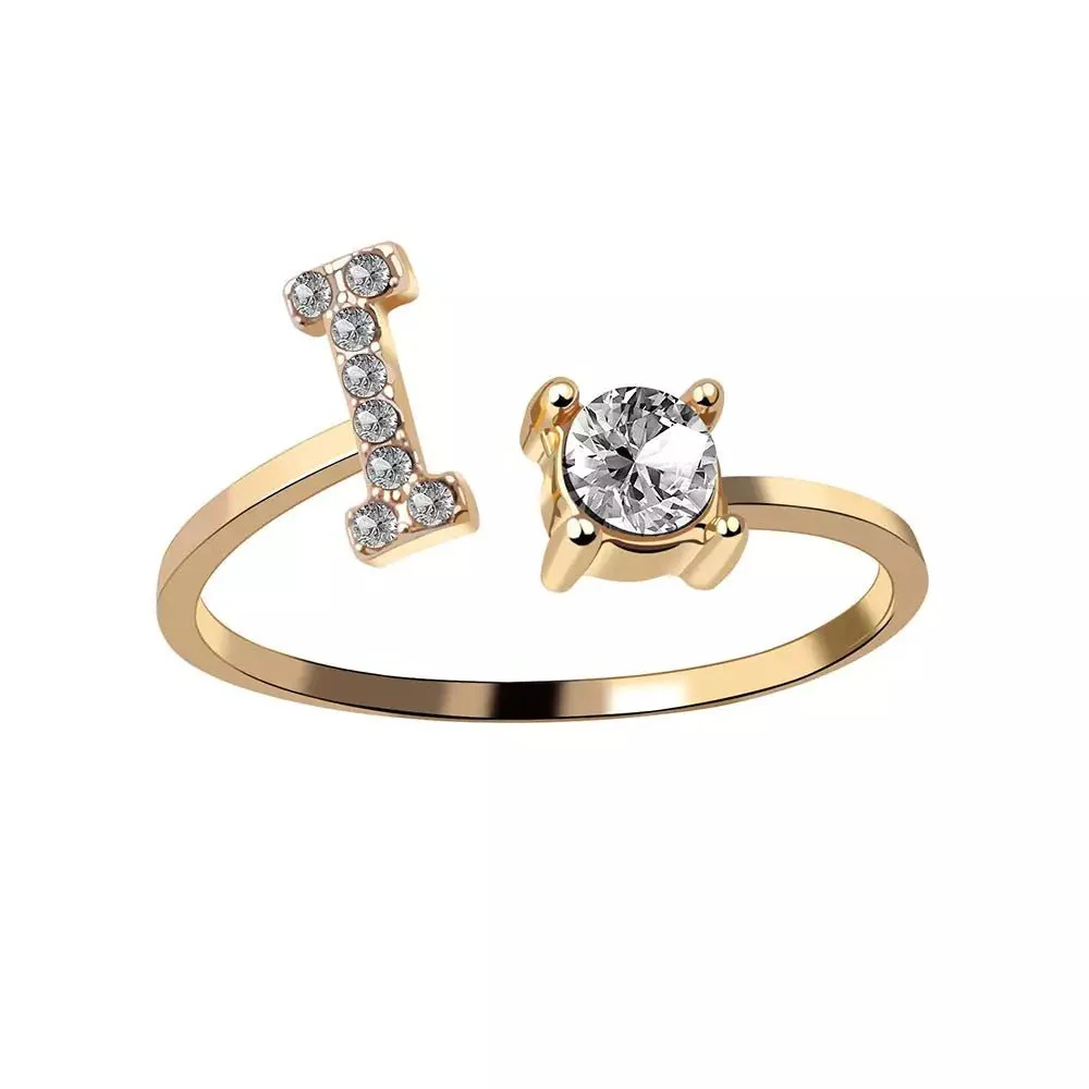 Adjustable Dainty Diamond Letter Initial Ring - Image 14