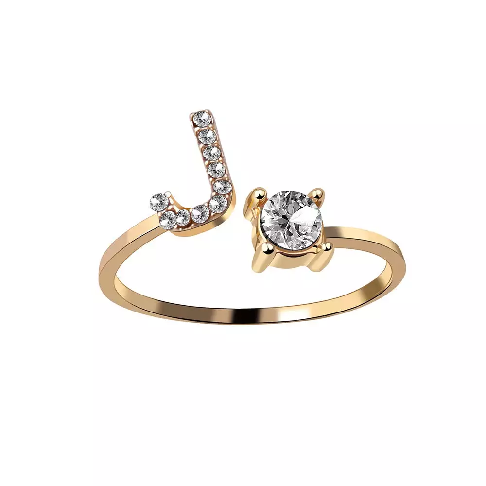 Adjustable Dainty Diamond Letter Initial Ring - Image 15
