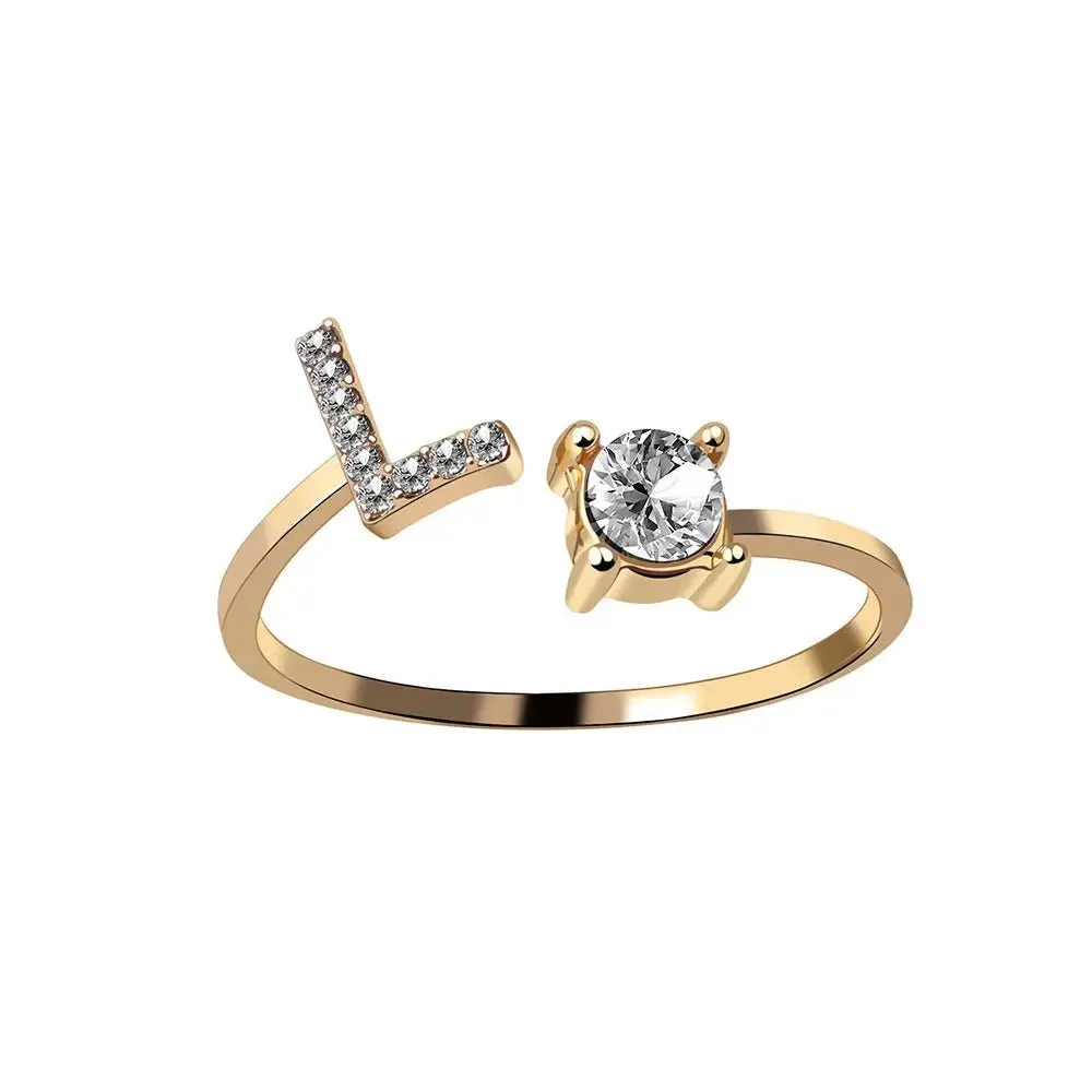 Adjustable Dainty Diamond Letter Initial Ring - Image 17