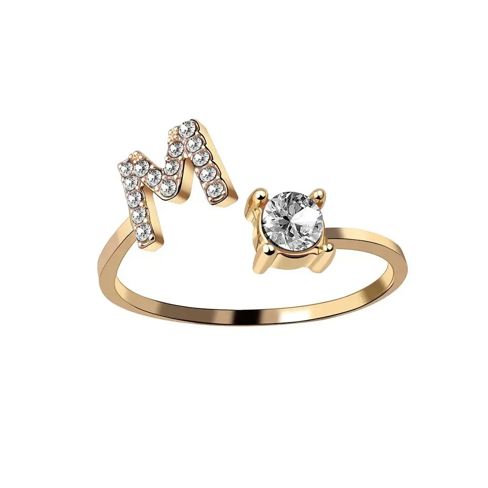Adjustable Dainty Diamond Letter Initial Ring - Image 18