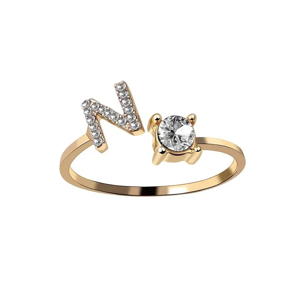 Adjustable Dainty Diamond Letter Initial Ring - Image 19