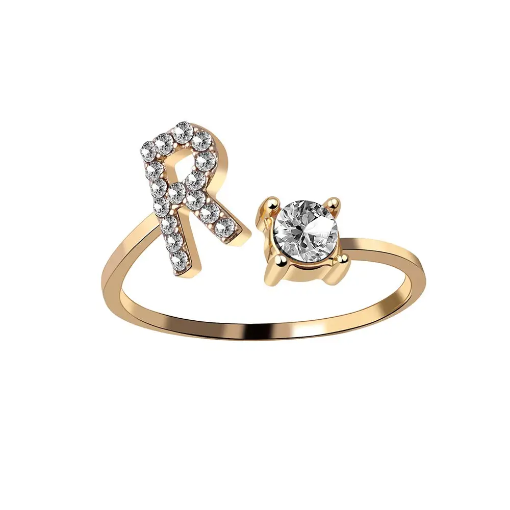 Adjustable Dainty Diamond Letter Initial Ring - Image 23