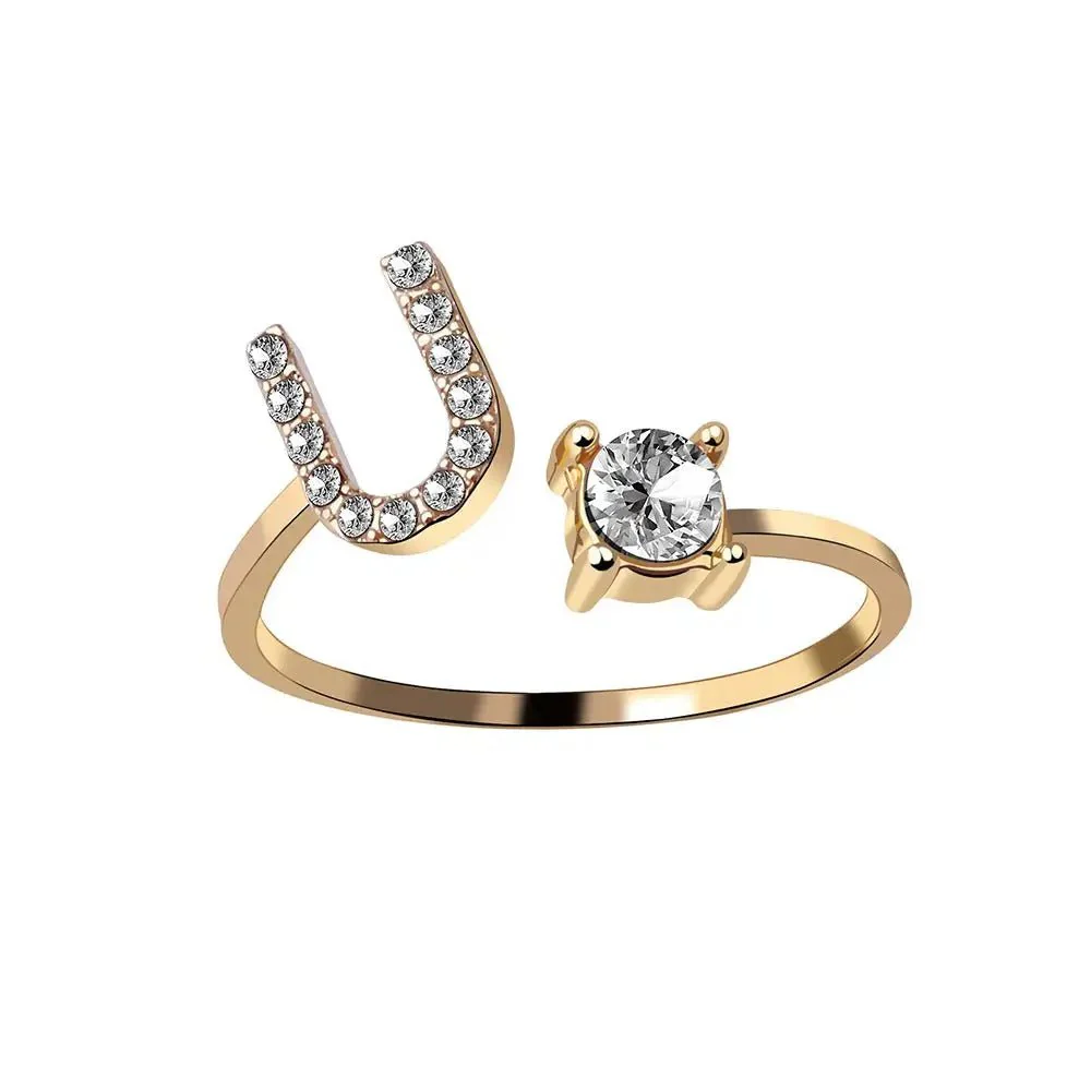 Adjustable Dainty Diamond Letter Initial Ring - Image 26