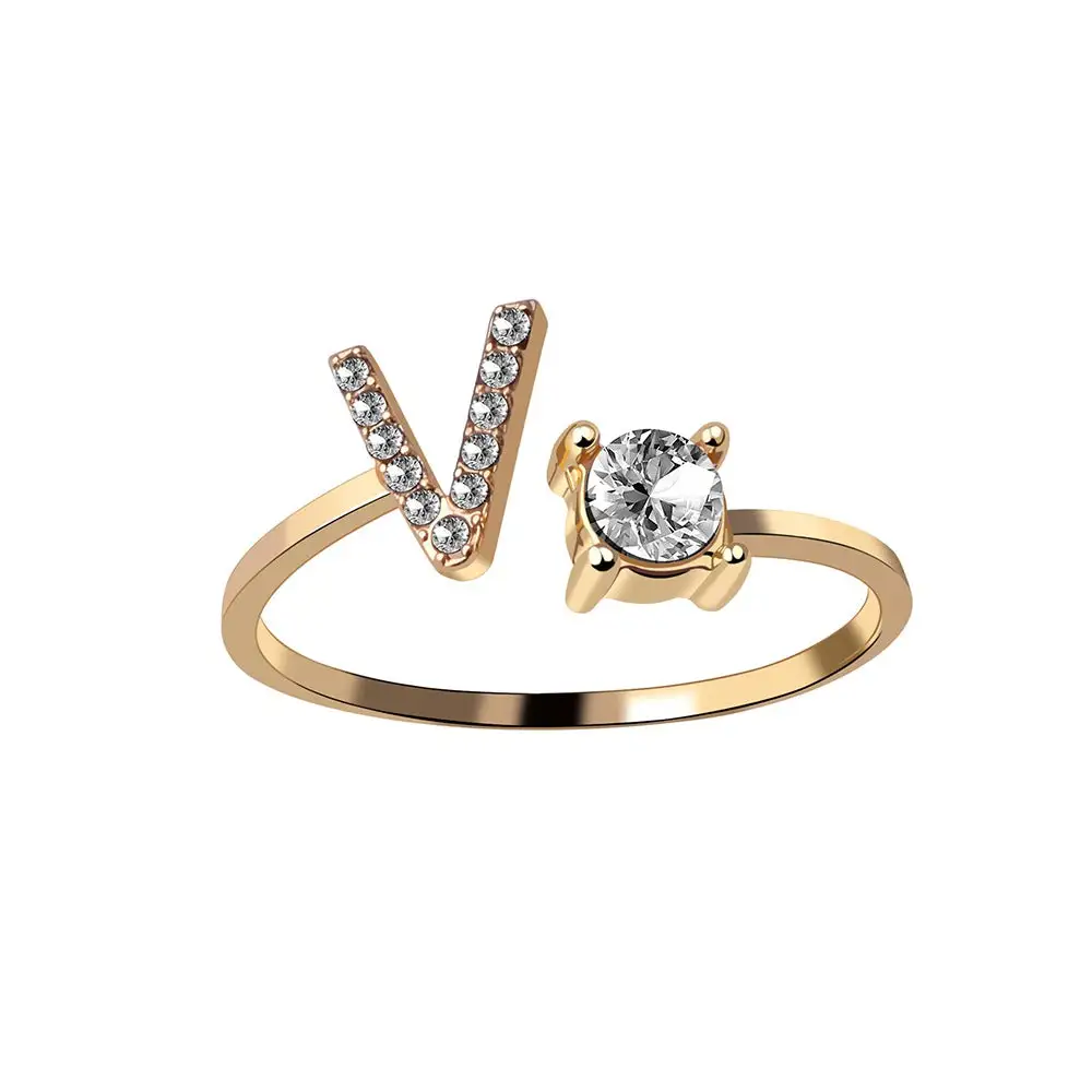Adjustable Dainty Diamond Letter Initial Ring - Image 27
