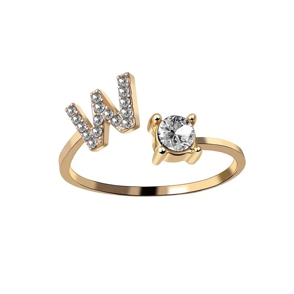 Adjustable Dainty Diamond Letter Initial Ring - Image 28