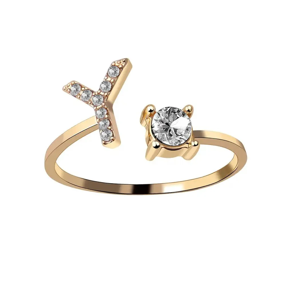 Adjustable Dainty Diamond Letter Initial Ring - Image 30