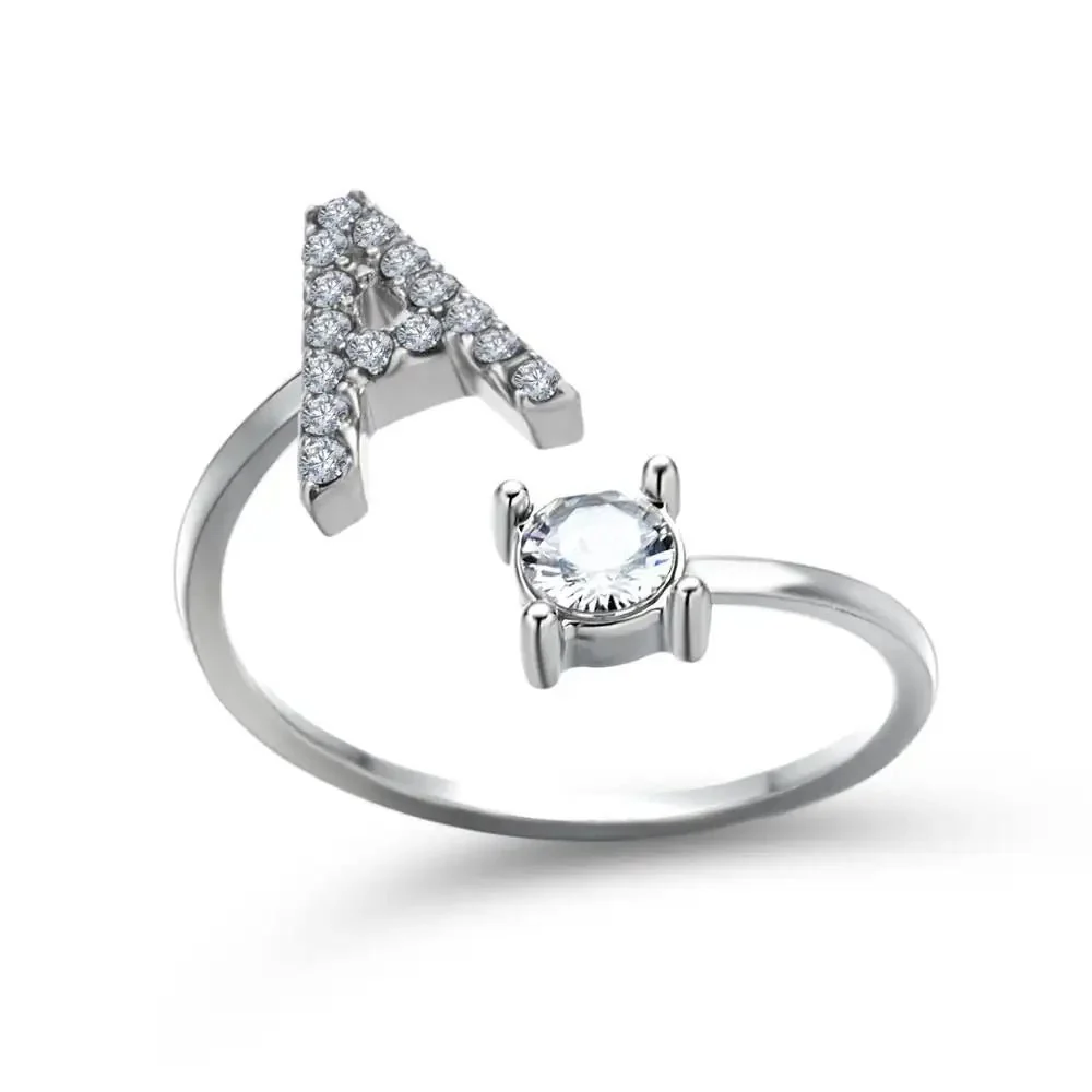 Adjustable Dainty Diamond Letter Initial Ring - Image 32