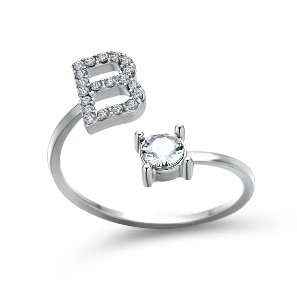 Adjustable Dainty Diamond Letter Initial Ring - Image 33